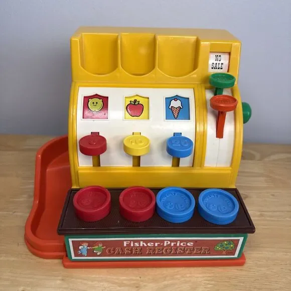 Vintage 1974 Fisher Price Cash Register #926 With 4 Coins Working Bell Handle - Picture 1 of 11